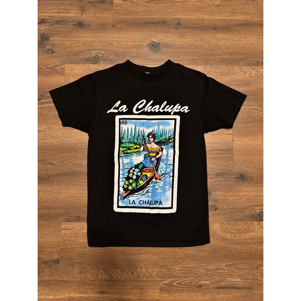 La Chalupa Loteria Card 48 Graphic T-Shirt Black Short Sleeve Crewneck Tee